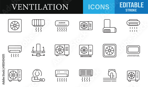 Vector icons of air purifiers, exhaust fans, coolers, and climate control units