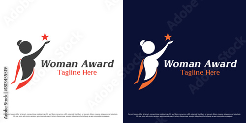 Woman career logo design vector illustration. Silhouette of a successful business woman. Simple minimal professional business icon symbol.