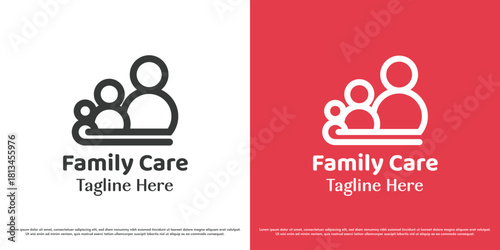 Family support logo design vector illustration. Silhouette of a happy family together. Simple, minimal, feminine abstract icon symbol.