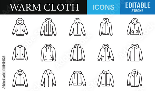 Warm clothing vector set with various coat and hoodie designs for winter graphics