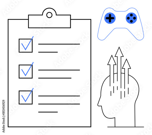 Gamification concept. Gamification boosts productivity through game-thumbs up elements. Gamification enhances task completion and engagement strategies. Ideal for education, productivity, gaming