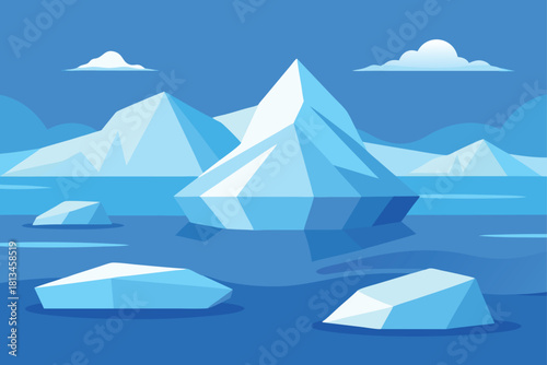 Floating geometric icebergs in a blue arctic ocean Vector