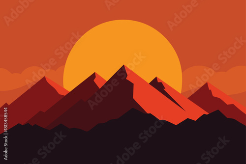 Flat design illustration of a mountain range sunset Vector