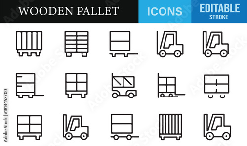 Clean minimal icon set for warehouse operations, pallet movement, and cargo management