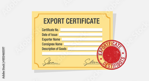Export Certificate Illustration - Document for International Trade and Shipping.