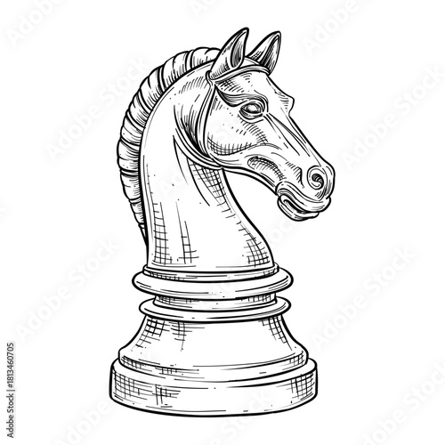 knight horse chess vector line art hand drawn illustration