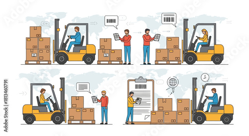 Warehouse Operations with Forklifts and Inventory Management.