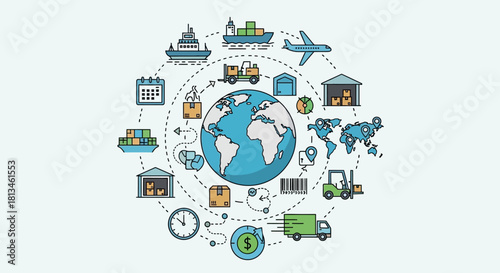 Global Logistics and Supply Chain Network Illustration.