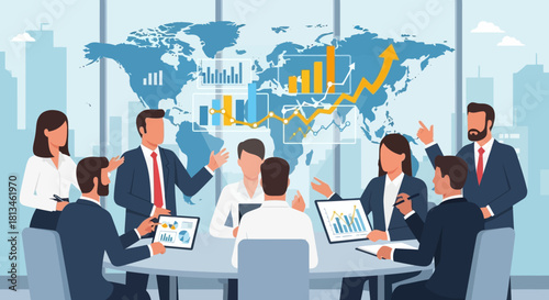 Global Business Meeting - Team Discussing Growth and Strategy.