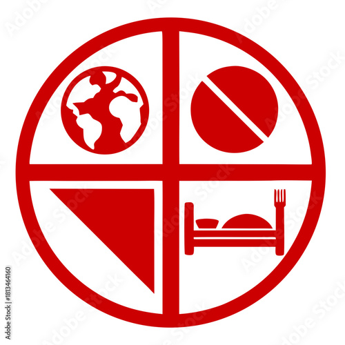 Round Emblem Of A World Map Plate And