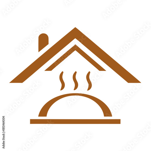 Bold Logo With Hostel Roof And Steaming Food