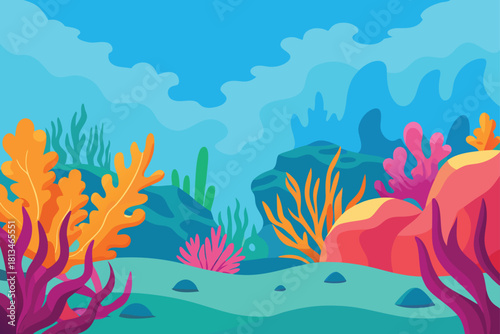 Colorful underwater coral reef ecosystem illustration Vector