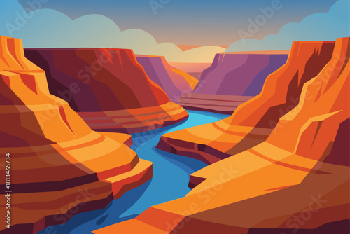 Scenic grand canyon river landscape vector artwork Vector