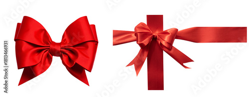 set of red bow and ribbons isolated on transparent background 