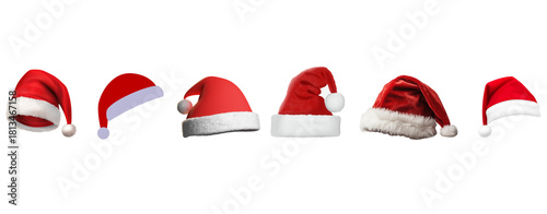 set of santa claus hats red color isolated on transparent background