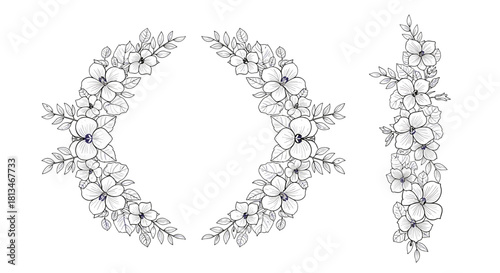 Delicate black and white floral illustrations forming decorative borders and accents.