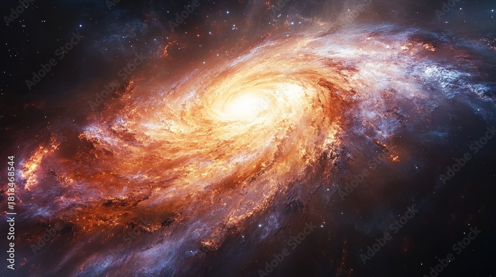 Obraz premium Spiral galaxy ablaze in space