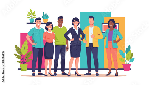 Diverse team of smiling professionals and colleagues Business success corporate partnership and teamwork