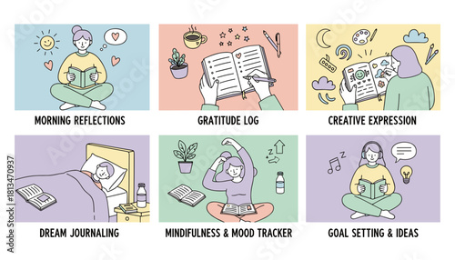 Selfcare journaling routines for mental wellness reflection gratitude creativity and goal setting