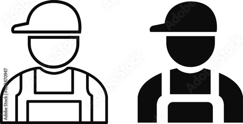 Construction worker icon set builder plumber painter welder engineer maintenance labor character vector pack, black and white and solid professional industry tool avatar symbols for service and repair