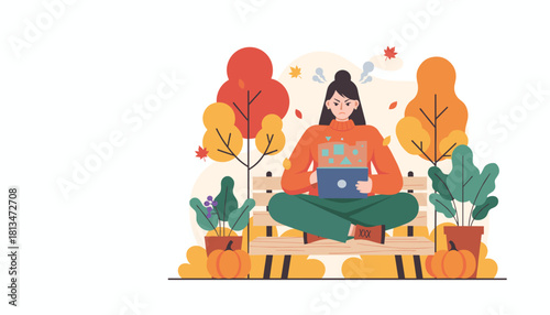 Angry freelancer struggling with digital task in autumn park Remote work stress concept