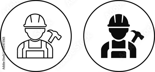 Construction worker icon set builder plumber painter welder engineer maintenance labor character vector pack, black and white and solid professional industry tool avatar symbols for service and repair