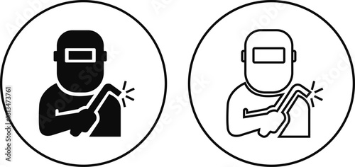 Construction worker icon set builder plumber painter welder engineer maintenance labor character vector pack, black and white and solid professional industry tool avatar symbols for service and repair