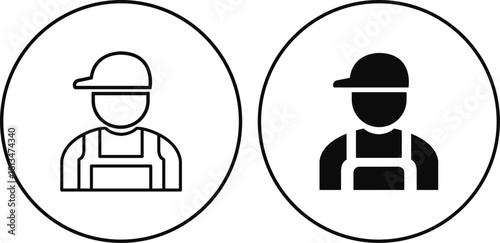 Construction worker icon set builder plumber painter welder engineer maintenance labor character vector pack, black and white and solid professional industry tool avatar symbols for service and repair
