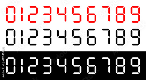 Zero to Nine digital electronic clock numbers vector set. LCD LED digit set for the counter, clock, calculator, watch, timer, alarm etc...