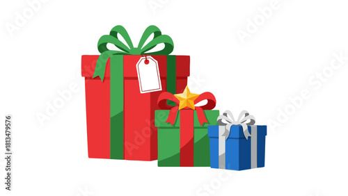 Holiday gifts Red and green wrapped presents with bows and ribbon