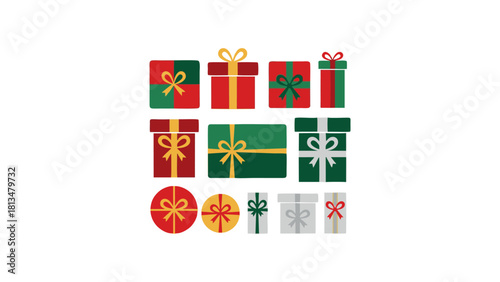 A delightful collection of colorful gift boxes, adorned with festive ribbons and bows, perfect for conveying joy and celebration during holidays, birthdays, and special occasions