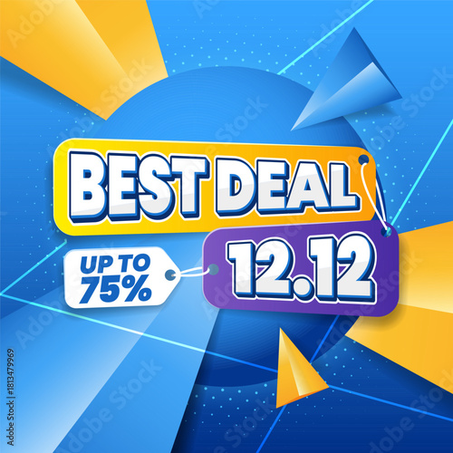 Modern best deal 12.12 with 3d shape social media template. Shopping promotions design