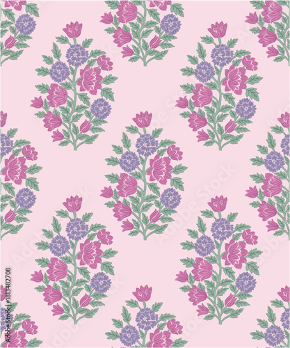 FLORAL BLOCK PRINT REPEAT VECTOR PATTERN FLOWER DESIGN BOHO PATTERN