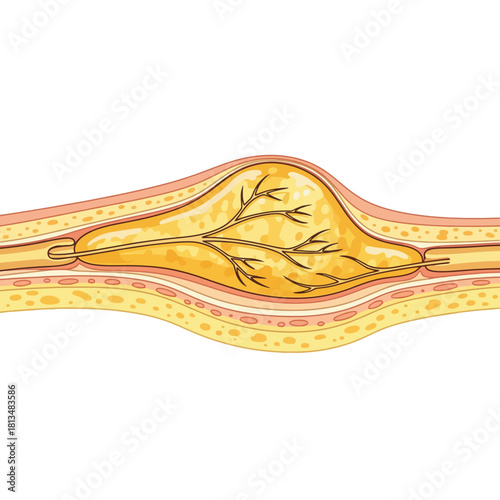 Cross-section of an Arteriovenous Malformation showing abnormal blood vessels in tissue