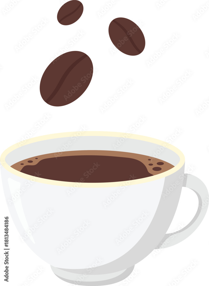 Obraz premium Cup of Coffee with Coffee Beans Flat Illustration. Clean Icon Design Element on Isolated White Background