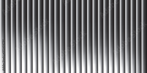 Neon ribbed fractal glass 3d background. Holographic vertical stripe pattern with vibrant purple blue yellow gradient. Abstract black bg, iridescent texture lines in radiant colors. 3D illustration