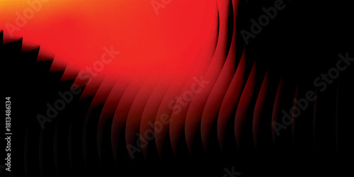 Neon ribbed fractal glass 3d background. Holographic vertical stripe pattern with vibrant purple blue yellow gradient. Abstract black bg, iridescent texture lines in radiant colors. 3D illustration