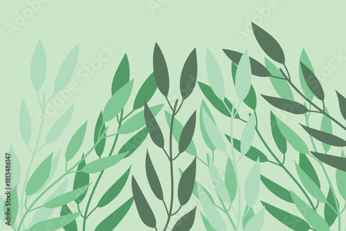 Muted abstract botanical vector — soothing soft green leaf wallpaper (decorative digital use only)