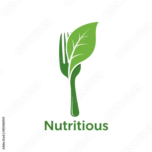 Green leaf on fork symbolizing healthy and nutritious food choices.