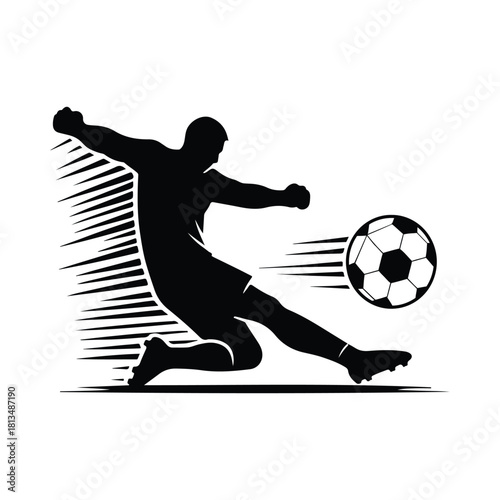 Soccer Penalty Kick vector silhouette outline logo design concept illustration