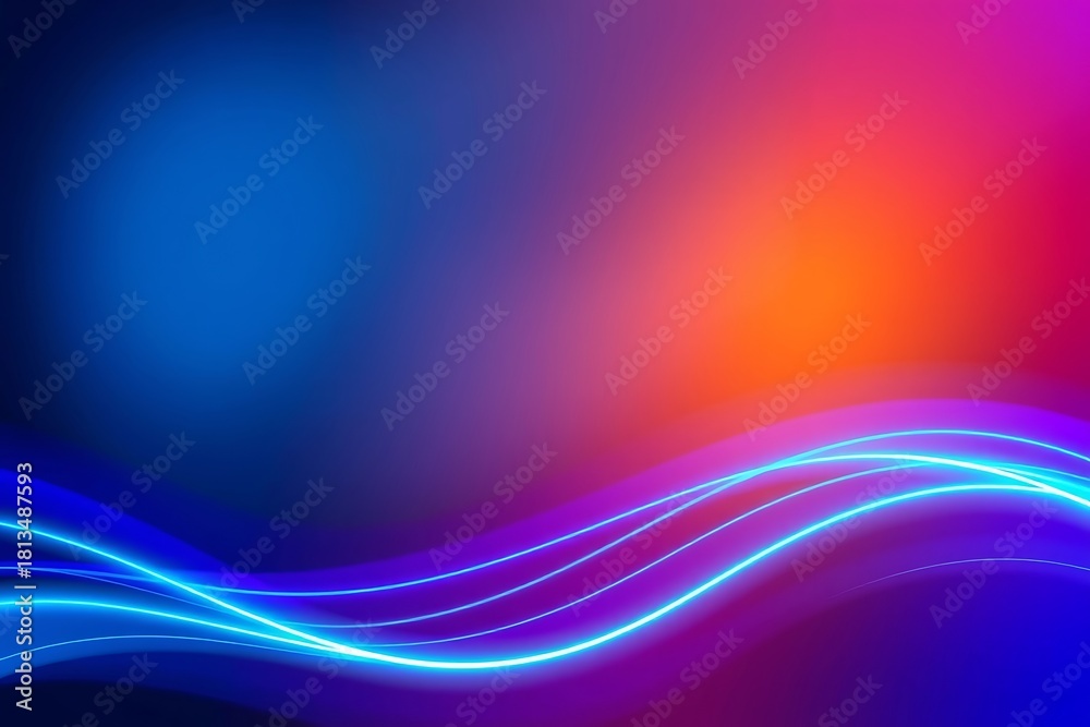 Naklejka premium Generative AI vibrant blue and orange gradient abstract waves.