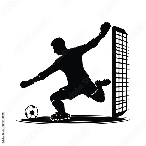 Soccer Penalty Kick vector silhouette outline logo design concept illustration