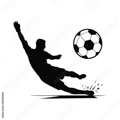 Soccer Penalty Kick vector silhouette outline logo design concept illustration