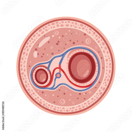 Detailed scientific illustration of a biological cross-section, showing internal structures