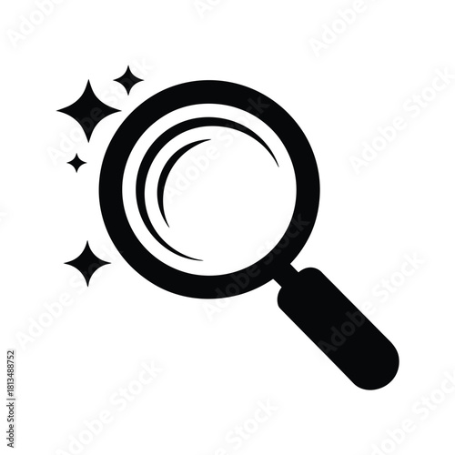 Clean Magnifying Glass Icon with Sparkles – Search and Quality Symbol