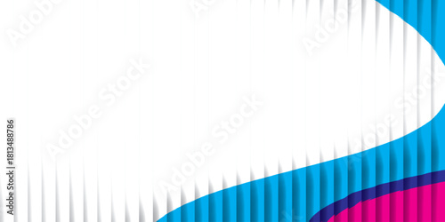 Neon ribbed fractal glass 3d background. Holographic vertical stripe pattern with vibrant purple blue yellow gradient. Abstract black bg, iridescent texture lines in radiant colors. 3D illustration