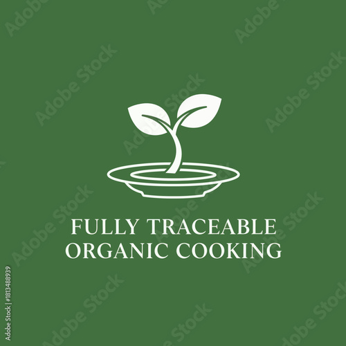 Fully Traceable Organic Cooking Logo with Sprout in Bowl.