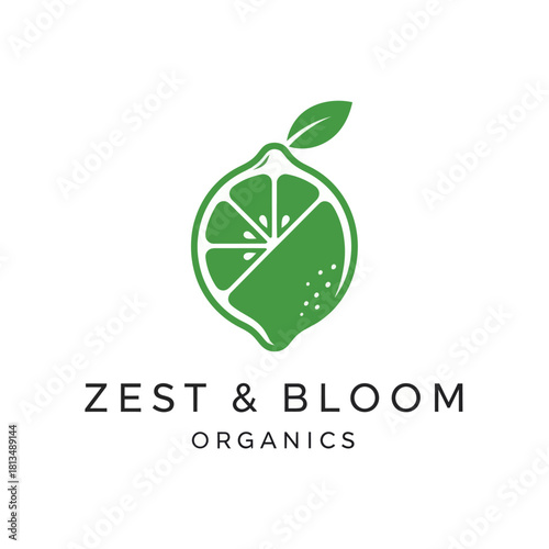 Zest and Bloom Organics Logo with Green Lime Slice and Leaf.