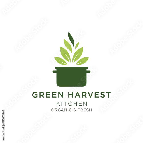 Green Harvest Kitchen Logo Depicting Fresh Organic Food Preparation.