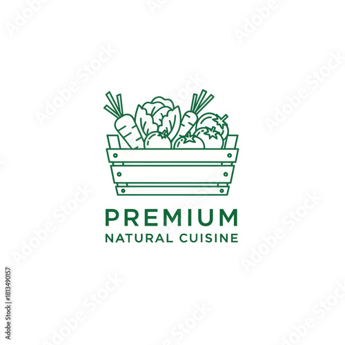 Fresh vegetables in wooden crate for premium natural cuisine.